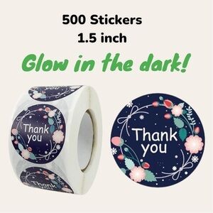 500 Thank You Stickers, 1.5 inch, Professional + Classy, Glow In The Dark